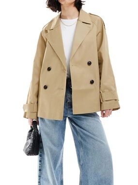 ASOS Double-Breasted Short Trench Jacket - Beige